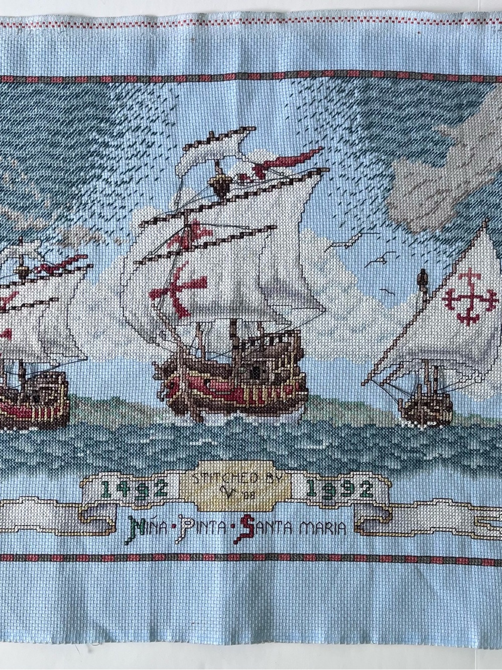 Cross-Stitch Panel Columbus Crossing 500 Years Nautical Ships Unframed